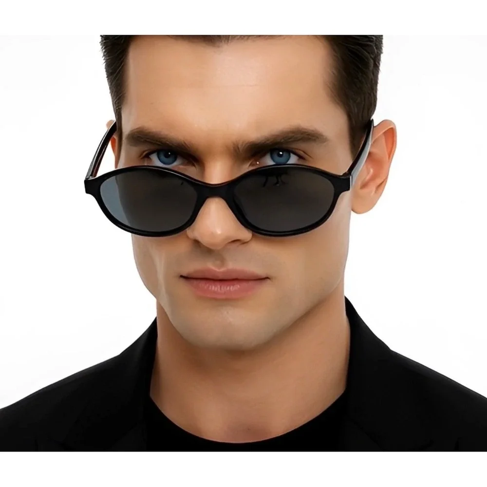 Black Oval Sunglasses Men's Narrow Frame Fashion Eyewear Retro Style Hip Hop New